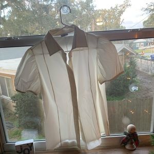 White pleated button down babydoll shirt